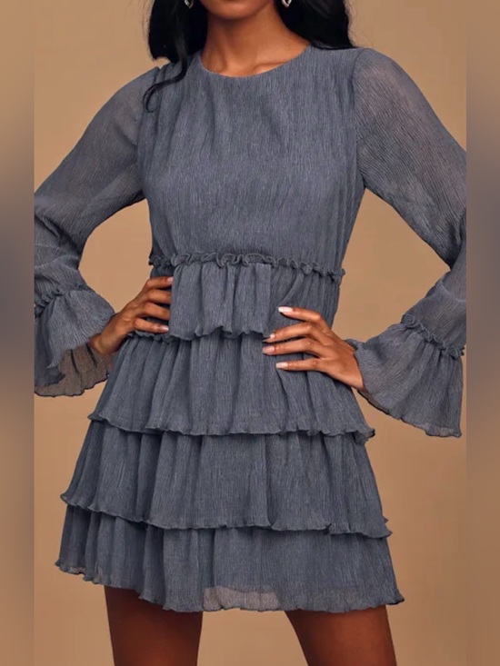 Lulus Dresses & Skirts - Lulu's Blue Tiered Ruffle Long-Sleeve Dress